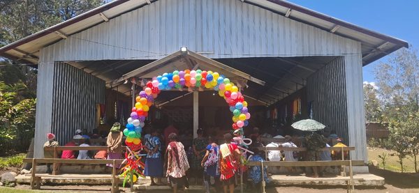 The church decorated for the graduation. Foursquare Gospel Church, Banz, Jiwaka. September 2026.